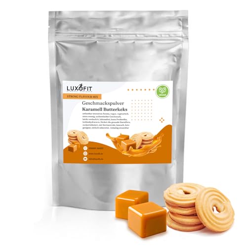 Luxofit Karamell Butterkeks Geschmackspulver 300 g Strong Flavour Mix Getränkearoma Pulver Geschmacksintensive Backzutat Natürlich und Zuckerfreies Pulver, Veganer Geschmacksverstärker von luxofit