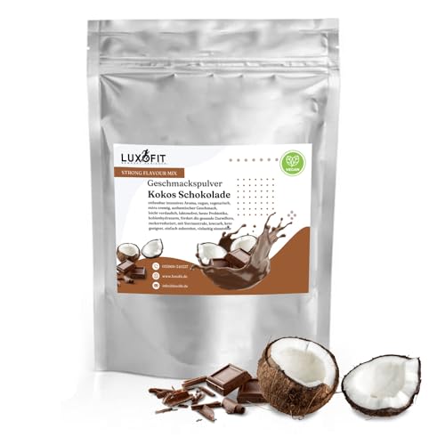 Luxofit Kokos Schokolade Geschmackspulver 300 g Strong Flavour Mix Getränkearoma Pulver Geschmacksintensive Backzutat Natürlich und Zuckerfreies Pulver, Veganer Geschmacksverstärker von luxofit