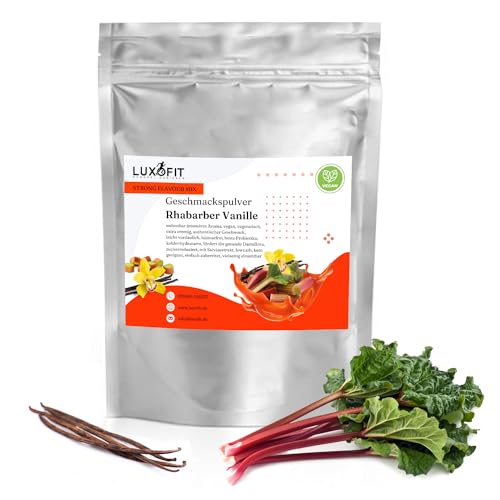 luxofit Geschmackspulver Strong Flavour Mix 300g Getränkearoma Pulver Geschmacksintensive Backzutat Natürlich und Zuckerfreies Pulver, Veganer Geschmacksverstärker (Rhabarber Vanille) von luxofit