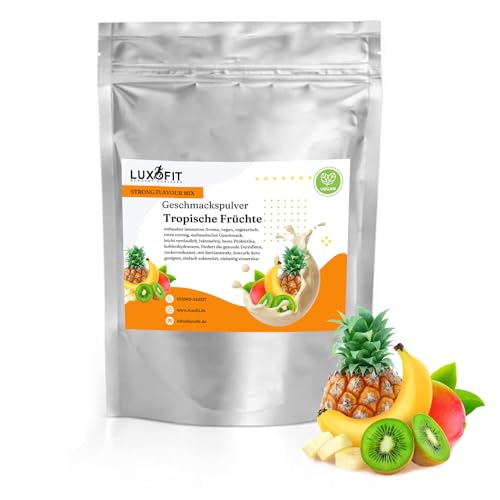 Geschmackspulver Strong Flavour Mix 300g Getränkearoma Pulver Geschmacksintensive Backzutat Natürlich und Zuckerfreies Pulver, Veganer Geschmacksverstärker (Tropische Früchte) von luxofit