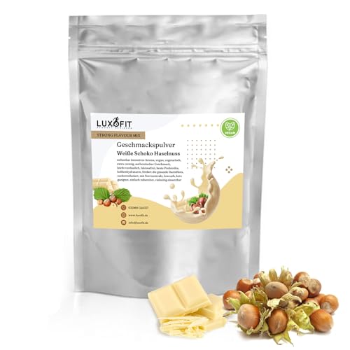 Geschmackspulver Strong Flavour Mix 300g Getränkearoma Pulver Geschmacksintensive Backzutat Natürlich und Zuckerfreies Pulver, Veganer Geschmacksverstärker (Weiße Schokolade Haselnuss) von luxofit