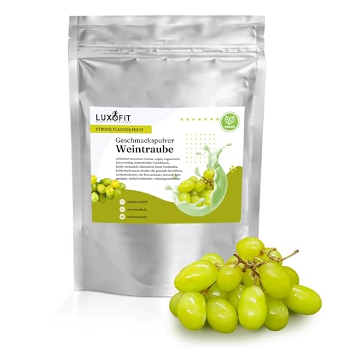 Luxofit STRONG FLAVOUR FRUIT Kalorienarmes Geschmackspulver vielseitig einsetzbar für Lebensmittel, 300 Gramm, Gesunde Ernährung, Natürliche Farbstoffe, Made in Germany (Weintraube) von luxofit