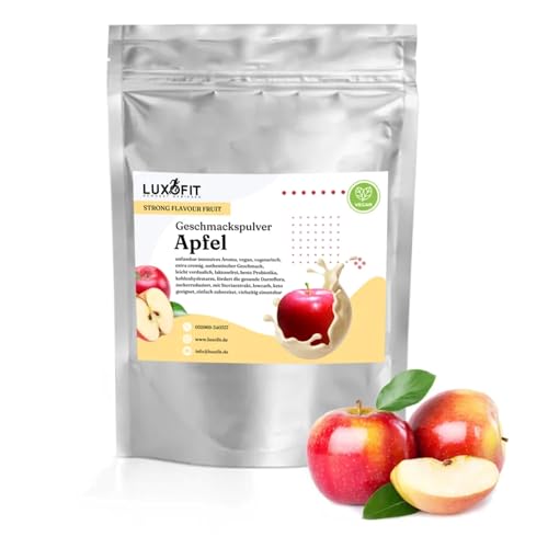 Luxofit STRONG FLAVOUR FRUIT Kalorienarmes Geschmackspulver vielseitig einsetzbar für Lebensmittel, 300 Gramm, Gesunde Ernährung, Natürliche Farbstoffe, Made in Germany (Apfel) von luxofit