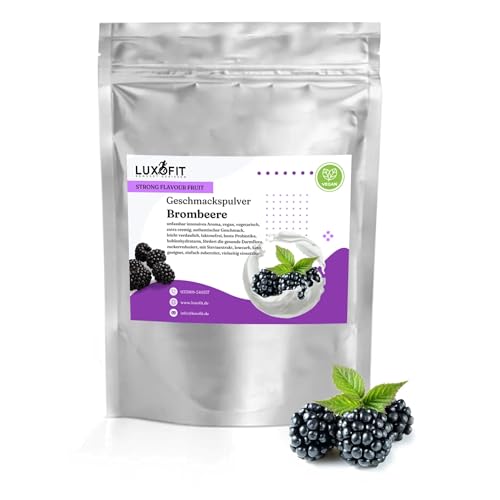 Luxofit STRONG FLAVOUR FRUIT Kalorienarmes Geschmackspulver vielseitig einsetzbar für Lebensmittel, 300 Gramm, Gesunde Ernährung, Natürliche Farbstoffe, Made in Germany (Brombeere) von luxofit