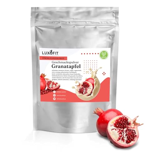 Luxofit STRONG FLAVOUR FRUIT Kalorienarmes Geschmackspulver vielseitig einsetzbar für Lebensmittel, 300 Gramm, Gesunde Ernährung, Natürliche Farbstoffe, Made in Germany (Granatapfel) von luxofit