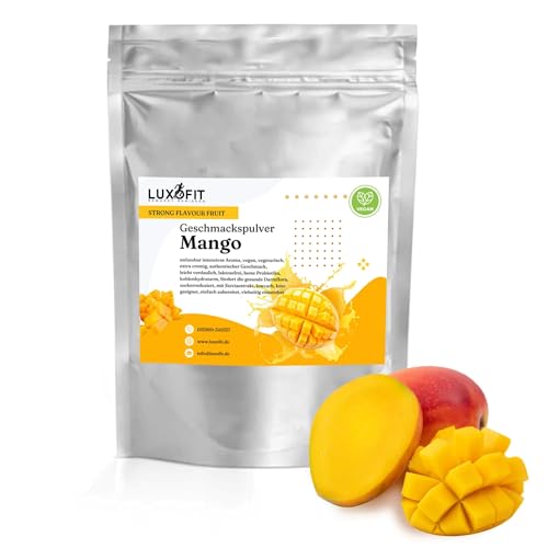 Luxofit STRONG FLAVOUR FRUIT Kalorienarmes Geschmackspulver vielseitig einsetzbar für Lebensmittel, 300 Gramm, Gesunde Ernährung, Natürliche Farbstoffe, Made in Germany (Mango) von luxofit