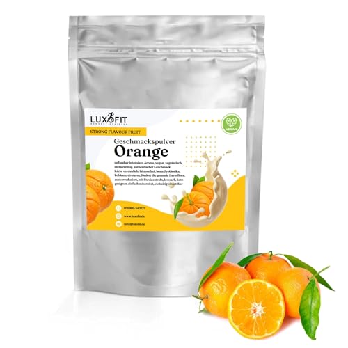 Luxofit STRONG FLAVOUR FRUIT Kalorienarmes Geschmackspulver vielseitig einsetzbar für Lebensmittel, 300 Gramm, Gesunde Ernährung, Natürliche Farbstoffe, Made in Germany (Orange) von luxofit