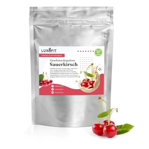 Luxofit STRONG FLAVOUR FRUIT Kalorienarmes Geschmackspulver vielseitig einsetzbar für Lebensmittel, 300 Gramm, Gesunde Ernährung, Natürliche Farbstoffe, Made in Germany (Sauerkirsch) von luxofit