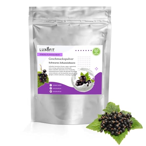 Luxofit STRONG FLAVOUR FRUIT Kalorienarmes Geschmackspulver vielseitig einsetzbar für Lebensmittel, 300 Gramm, Gesunde Ernährung, Natürliche Farbstoffe, Made in Germany (Schwarze Johannesbeere) von luxofit