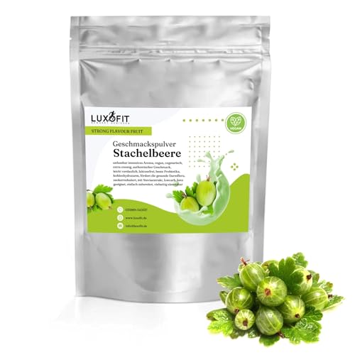 Luxofit STRONG FLAVOUR FRUIT Kalorienarmes Geschmackspulver vielseitig einsetzbar für Lebensmittel, 300 Gramm, Gesunde Ernährung, Natürliche Farbstoffe, Made in Germany (Stachelbeere) von luxofit