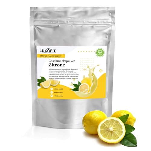 Luxofit STRONG FLAVOUR FRUIT Kalorienarmes Geschmackspulver vielseitig einsetzbar für Lebensmittel, 300 Gramm, Gesunde Ernährung, Natürliche Farbstoffe, Made in Germany (Zitrone) von luxofit