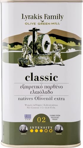 Lyrakis Family Olivenöl 1L – Griechisches Natives Olivenöl Extra,Premium Erste Kaltpressung, Reich an Polyphenolen, Handgepflückte Oliven, Neue Ernte, Frischer Saft aus Kreta – Seit 1975 von Lyrakis Family