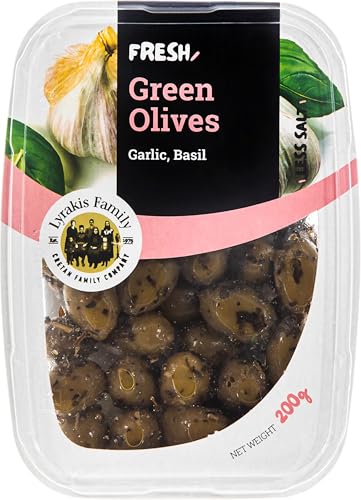 Lyrakis Family Grüne Oliven mit Knoblauch & Basilikum 200g – Handverlesene Griechische Oliven, Ohne Kern, Aromatisch mariniert, Sofort verzehrfertig – Seit 1975 Lyrakis Family Grüne Oliven mit Knoblauch & Basilikum 200g – Handverlesene Griechische Oliven, Ohne Kern, Aromatisch mariniert, Sofort verzehrfertig – Seit 1975 von Lyrakis Family