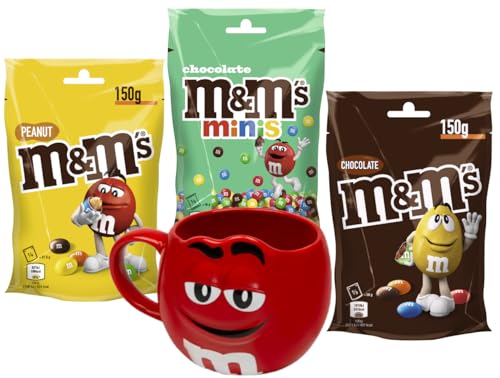 M&M'S Chocolate 150g, Minis Chocolate 135g & Peanut 150g + Tasse I Schokolinsen I Schokolade I Erdnuss I Geschenkset I Probierpaket I Mix-Pack I Geschenkidee I Fanartikel von M&M'S