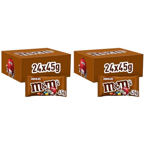 M&M'S Chocolate Beutel, kleine Packungen für unterwegs, Schokolinsen mit bunter Hülle, Schokolade Großpackung, 48er Pack (24 x 45g) von M&M'S