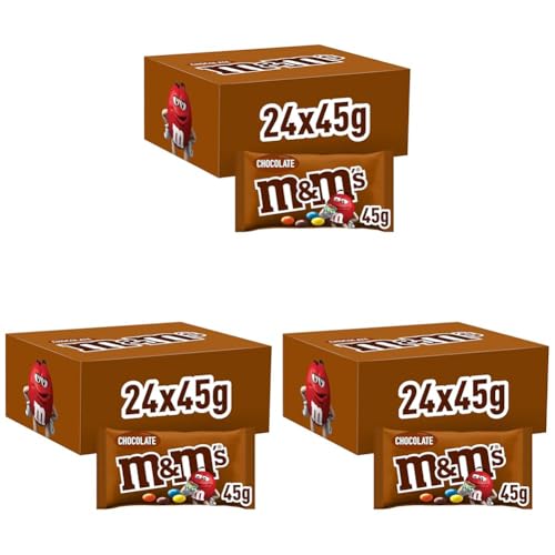 M&M'S Chocolate Beutel, kleine Packungen für unterwegs, Schokolinsen mit bunter Hülle, Schokolade Großpackung, 72er Pack (24 x 45g) von M&M'S