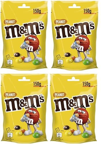 M&M'S Peanut 4x 150g | Peanut | Schokolinsen mit Erdnusskern | Schokolade Geschenk Snack Naschen Süßigkeiten Süßes | Vier Packungen (4 x 150g = 600g) von M&M'S