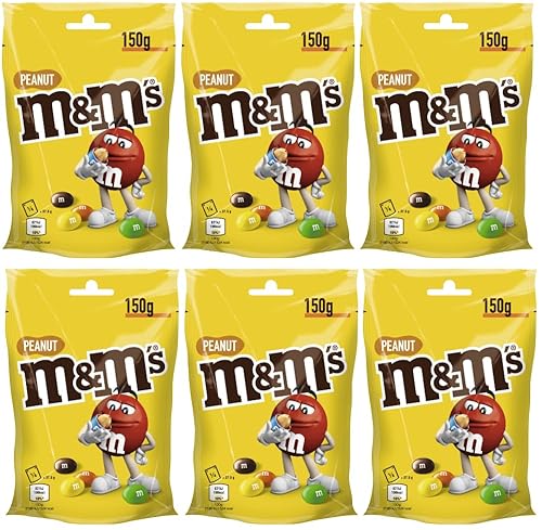 M&M'S Peanut 6x 150g | Peanut | Schokolinsen mit Erdnusskern | Schokolade Geschenk Snack Naschen Süßigkeiten Süßes | Sechs Packungen (6 x 150g = 900g) von M&M'S