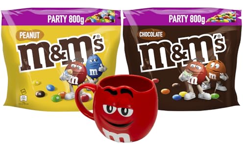 M&M'S Peanut 800g & Chocolate 800g + Henkelbecher I Schokolinsen I Geschenk I Probierpaket I Mix-Pack I Geschenkidee I Schokolade I Erdnuss I Fanartikel von M&M'S