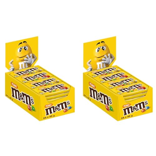 M&M'S Peanut Beutel, kleine Packungen für unterwegs, Schokolinsen mit Erdnusskern, Schokolade Großpackung, 48er Pack (24 x 45g) von M&M'S