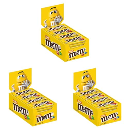 M&M'S Peanut Beutel, kleine Packungen für unterwegs, Schokolinsen mit Erdnusskern, Schokolade Großpackung, 72er Pack (24 x 45g) von M&M'S