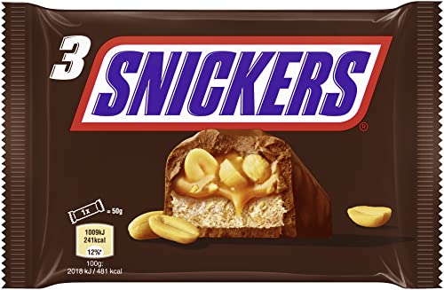 Snickers Schokoriegel, Erdnüsse, Karamell,Eine Packung á 3 Riegel (1 x 150 g) von M&M'S