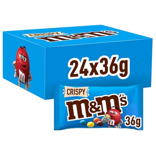 M&M's Crispy, Schokoladen Großpackung, 24 x 36g, Knusprige Schokolinsen, Schokoladen Geschenk (816g) von M&M'S
