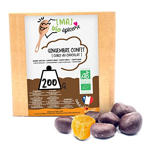 Les Papoteuses | Kandierter Ingwer in Würfeln Mit Zartbitterschokolade überzogen 200 g | Bio-Zertifiziert von [MA] bio épicerie