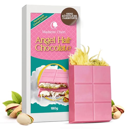 Madame Chéri Angel Hair Schokolade 180 g – Rosa Schokolade gefüllt mit Pismaniye & Pistaziencreme – Handgefertigte Schokolade mit türkischer Zuckerwatte – Ohne künstliche Farbstoffe Madame Chéri Angel Hair Schokolade 180 g – Rosa Schokolade gefüllt mit Pismaniye & Pistaziencreme – Handgefertigte Schokolade mit türkischer Zuckerwatte – Ohne künstliche Farbstoffe von MADAME CHÊRI