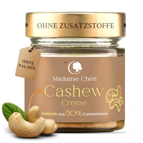Madame Chéri Cashewcreme 200 g – Veganer Aufstrich aus gerösteten Cashewnüssen & Kichererbsen – Cremiger Brotaufstrich ideal als Topping, für Desserts & Backen – Nusscreme ohne Palmöl & Zusatzstoffe Madame Chéri Cashewcreme 200 g – Veganer Aufstrich aus gerösteten Cashewnüssen & Kichererbsen – Cremiger Brotaufstrich ideal als Topping, für Desserts & Backen – Nusscreme ohne Palmöl & Zusatzstoffe von MADAME CHÊRI