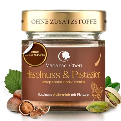 Madame Chéri Haselnuss-Pistaziencreme 200 g – Haselnuss Aufstrich mit Antep-Pistazien – Perfekt als Brotaufstrich, für Gebäck & Desserts – Haselnusscreme ohne Palmöl & Zusatzstoffe Madame Chéri Haselnuss-Pistaziencreme 200 g – Haselnuss Aufstrich mit Antep-Pistazien – Perfekt als Brotaufstrich, für Gebäck & Desserts – Haselnusscreme ohne Palmöl & Zusatzstoffe von MADAME CHÊRI