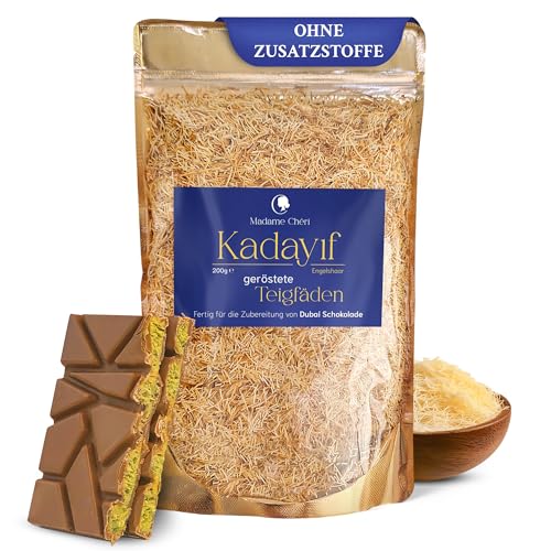 Madame Chéri Kadayif 200 g – Geröstete Teigfäden perfekt für Dubai Schokolade & Desserts – Knuspriger Kadayif für Extra-Crunch – Engelshaar ideal für Salate & als Topping von Müsli & Joghurt Madame Chéri Kadayif 200 g – Geröstete Teigfäden perfekt für Dubai Schokolade & Desserts – Knuspriger Kadayif für Extra-Crunch – Engelshaar ideal für Salate & als Topping von Müsli & Joghurt von MADAME CHÊRI