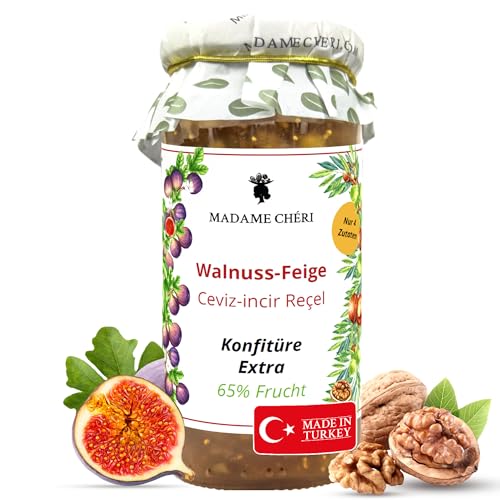 Madame Cheri Marmelade Feigen & Walnuss 290g - Feigen & Walnussmarmelade Konfitüre - Marmelade in verschiedenen Sorten - Fruchtaufstrich im Glas vielfältig von MADAME CHÊRI