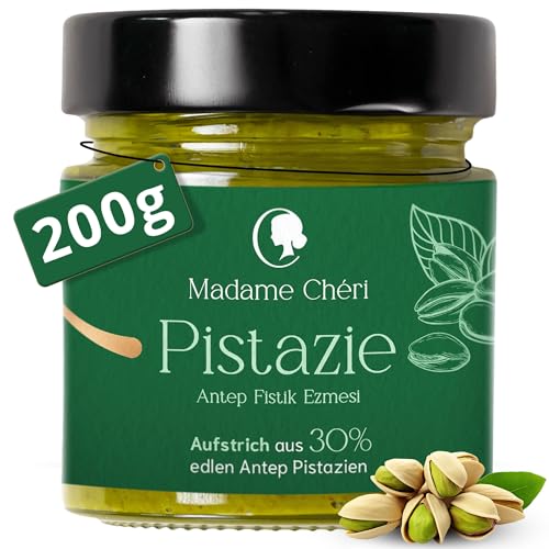 Madame Chéri Pistaziencreme vegan aus 30% Antep Pistazien | 200g | Pistazienaufstrich auf Kichererbsenbasis ohne Zusatzstoffe aus der Türkei | Pistazien ideal für Brot und zum Füllen von Kuchen Madame Chéri Pistaziencreme vegan aus 30% Antep Pistazien | 200g | Pistazienaufstrich auf Kichererbsenbasis ohne Zusatzstoffe aus der Türkei | Pistazien ideal für Brot und zum Füllen von Kuchen von MADAME CHÊRI
