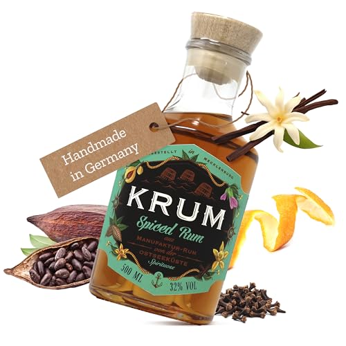 KRUM® Spiced Rum braun 32% vol. [Manufakturprodukt] 500ml | Made in Germany aus Bio-Melasse | guter Rum süß | Rum Geschenk | brauner Rum Angebote | Alkohol Rum Vanille Geschmack | Spiced Rum kaufen von MAENNERHOBBY