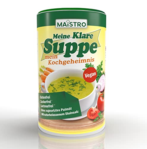 Vegane Gemüsebrühe und Würzmittel, ohne Allergieauslöser, ohne PALMÖL, einfach, schnell und delikat zubereitet. 900g/45Liter Gemüsesuppe mit naturbelassenem Steinsalz.👉 MAISTRO MKS-900g von MAISTRO