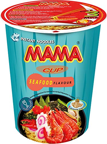 MAMA Instant-Cup-Nudeln Meeresfrüchte – Instantnudelsuppe orientalischer Art – Authentisch thailändisch kochen – Enthält Gabel – 8 X 70 g von MAMA