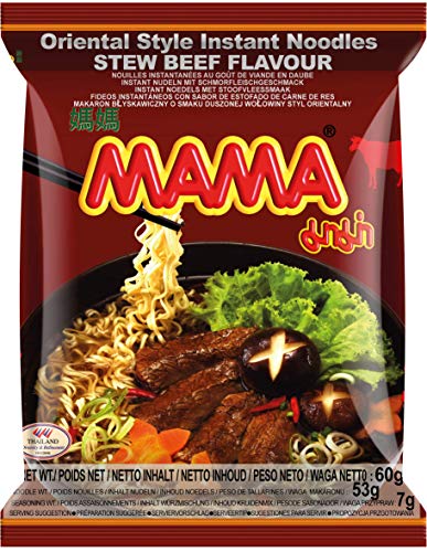 MAMA Instantnudeln mit dem Geschmack von geschmortem Rindfleisch – Instantnudelsuppe orientalischer Art – Authentisch thailändisch kochen – 24 x 60 g von MAMA