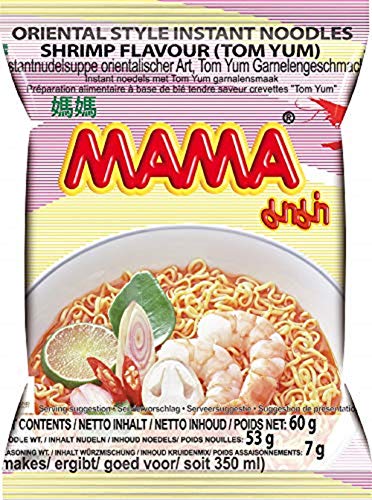 MAMA Instantnudeln Tom Yum mit Shrimpsgeschmack – Instantnudelsuppe orientalischer Art – Authentisch thailändisch kochen – 24 x 60 g | 60 g (24er Pack) von MAMA