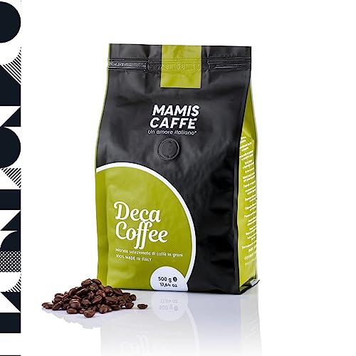 Mamis Caffè Deca Kaffee (500gr)- Arabica ganze Bohnen - entkoffeinierter - leichte Röstung mit nussig-schokoladigen Geschmack - Espressobohnen mit mildem Aroma - in Südamerika angebaute Kaffeebohnen von MAMIS CAFFÈ Un amore italiano