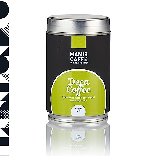 Mamis Caffè Deca Kaffee (250gr) - Arabica ganze Bohnen - entkoffeinierter - leichte Röstung mit nussig-schokoladigen Geschmack - Espressobohnen mit mildem Aroma - in Südamerika angebaute Kaffeebohnen von MAMIS CAFFÈ Un amore italiano