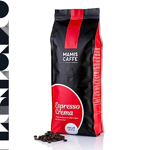 Mamis Caffè Espresso Crema (1 Kg) - Ganze Kaffee-Arabica/Robusta-Bohnen - Vollmundiger italienischer Espresso mit dicker Crema - Mittel Gerösteter Kaffee - Schoko-Aroma & leicht süßer Geschmack von MAMIS CAFFÈ Un amore italiano