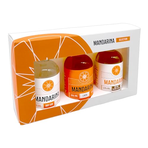 Mandarina Tasting-Set 3 x 5cl - Geschenkbox - Dry Gin 41% vol, Likör 25% vol, Barrel Aged Gin 42% vol - mit 11 Botanicals wie Mandarine, Orange... von MANDARINA