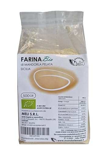 Bio-Mandelmehl - Quelle von Vitaminen und Ballaststoffen - Hervorragend zum Backen und glutenfrei (sizilianisch geschält, 500g) von MANDORLE MELI