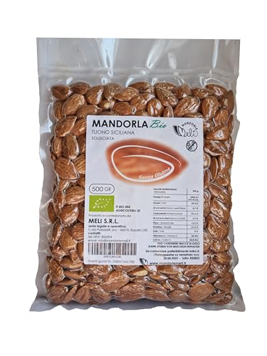Sizilianische Bio-Mandeln mit Schale - Trockenfrüchte Quelle für Vitamine und Ballaststoffe - Glutenfrei (Siciliana Tuono, 500g) von MANDORLE MELI