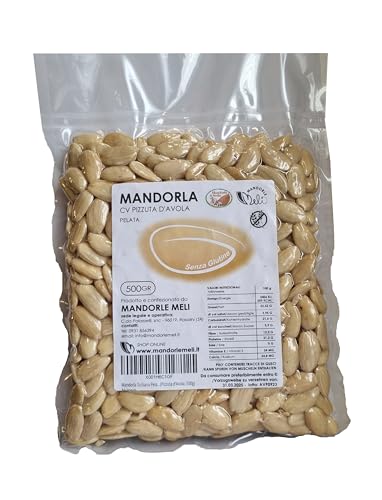 Sizilianische Geschälte Mandeln - Trockenfrüchte, reich an Vitaminen und Ballaststoffen - Glutenfrei (Pizzuta d'Avola, 500g) von MANDORLE MELI