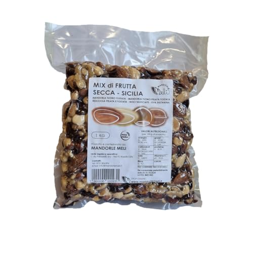 Sizilianische Geschälte Nussmischung – Geröstete Mandeln, Geschälte Geröstete Mandeln, Geröstete Haselnüsse, Walnüsse und Rosinen – Quelle von Vitaminen und Ballaststoffen, Glutenfrei (1kg) von MANDORLE MELI