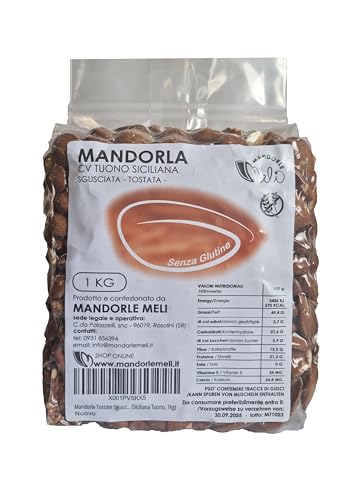 Sizilianische geröstete geschälte Mandeln - Trockenfrüchte Quelle von Vitaminen und Ballaststoffen - Glutenfrei (Siciliana Tuono, 1kg) von MANDORLE MELI