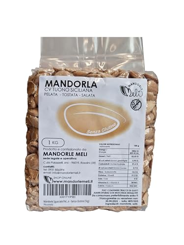 Sizilianische geröstete und gesalzene geschälte Mandeln - Trockenfrüchte Quelle von Vitaminen und Ballaststoffen - Glutenfrei (1kg) von MANDORLE MELI