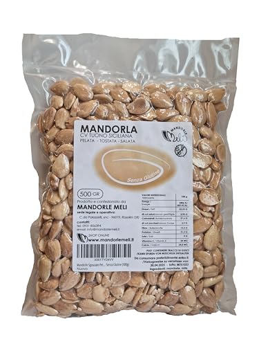 Sizilianische geröstete und gesalzene geschälte Mandeln - Trockenfrüchte Quelle von Vitaminen und Ballaststoffen - Glutenfrei (500g) von MANDORLE MELI